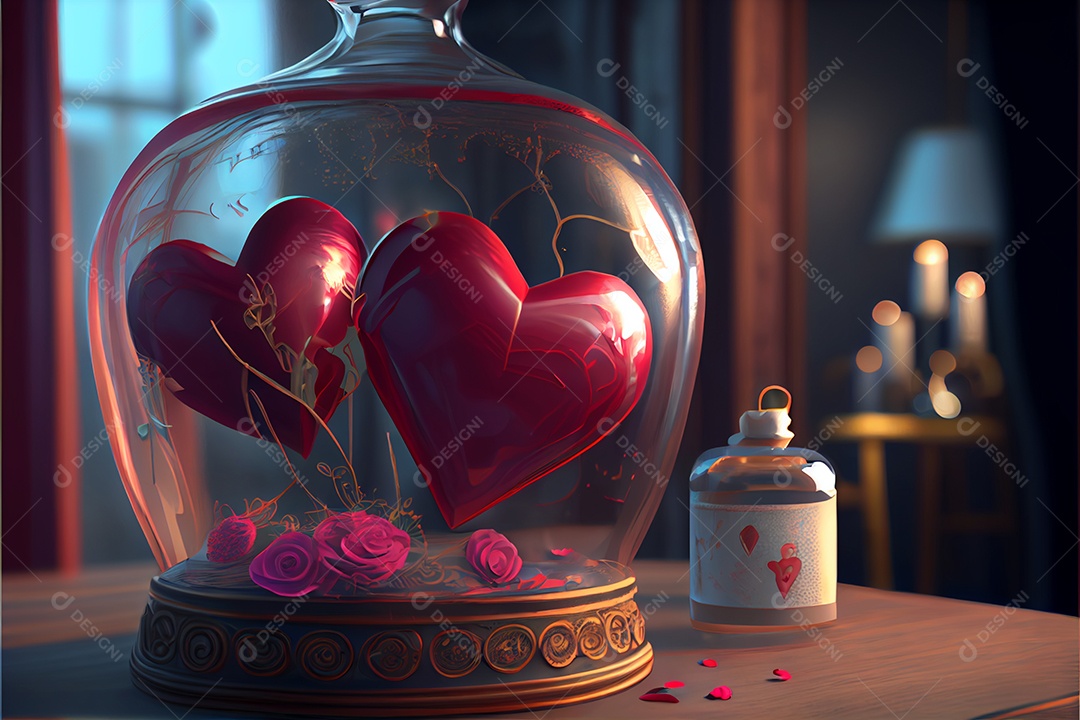 Conceito de coração, amor, dia dos namorados.12 de junho Renderização. Realista.