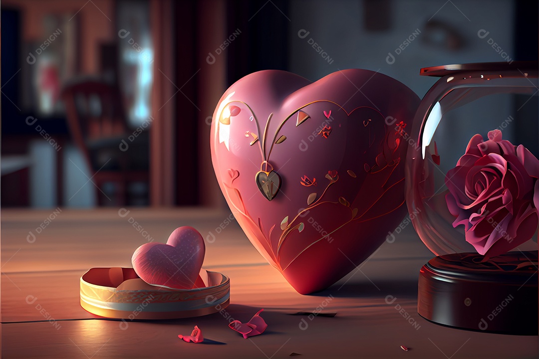 Conceito de coração, amor, dia dos namorados.12 de junho Renderização. Realista.