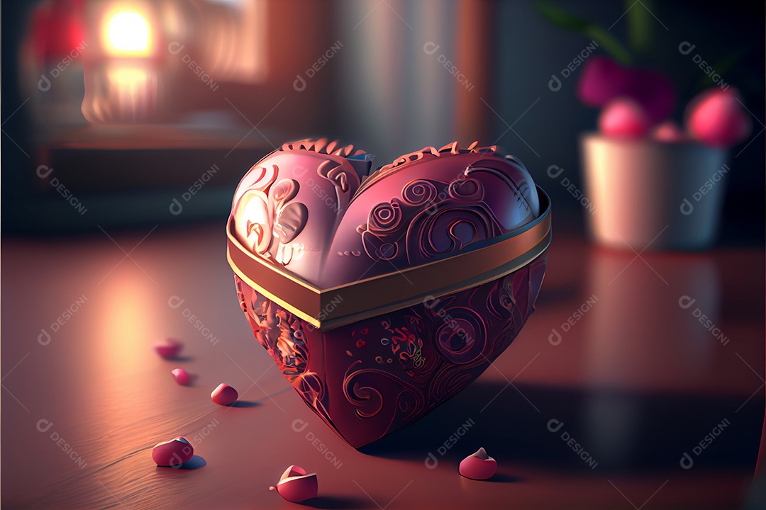 Conceito de coração, amor, dia dos namorados.12 de junho Renderização. Realista.