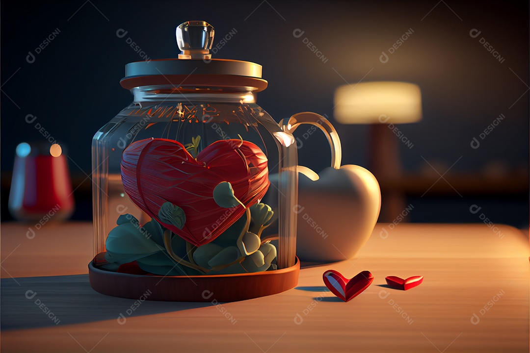 Conceito de coração, amor, dia dos namorados.12 de junho Renderização. Realista.