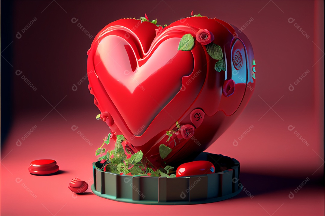 Conceito de coração, amor, dia dos namorados.12 de junho Renderização. Realista.