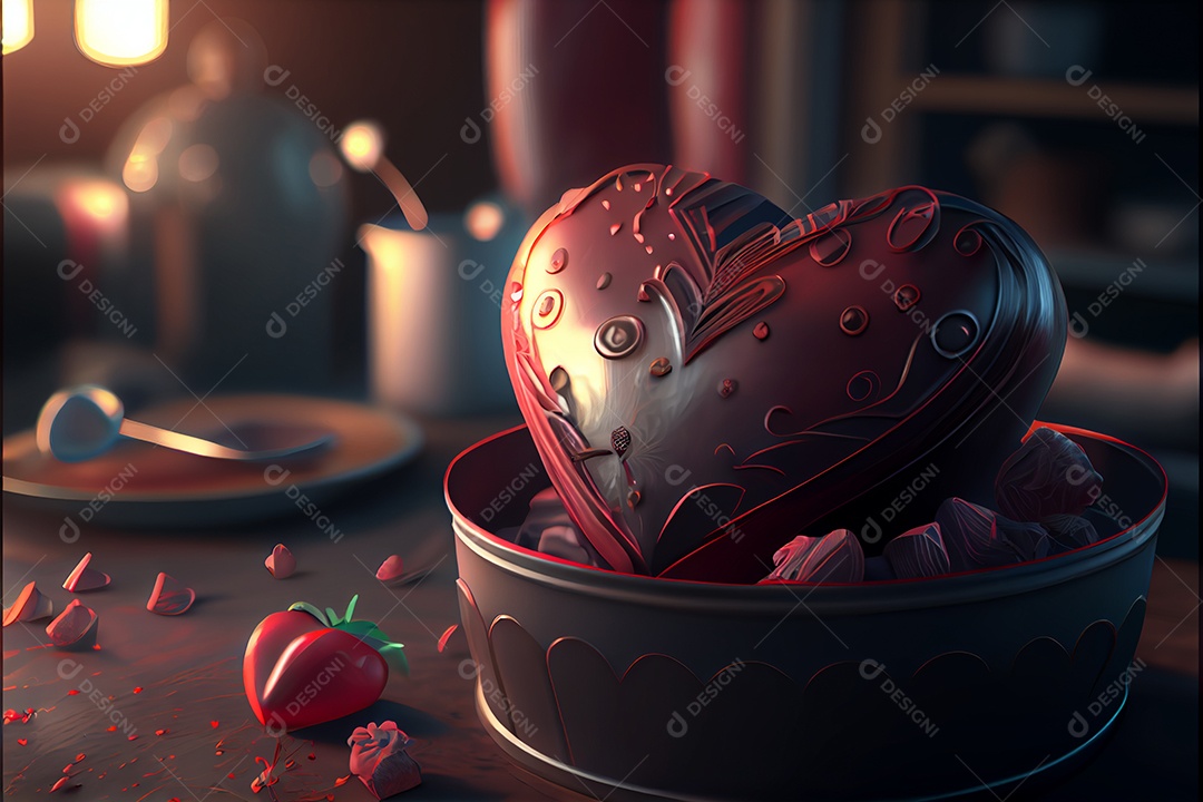 Conceito de coração, amor, dia dos namorados.12 de junho Renderização. Realista.