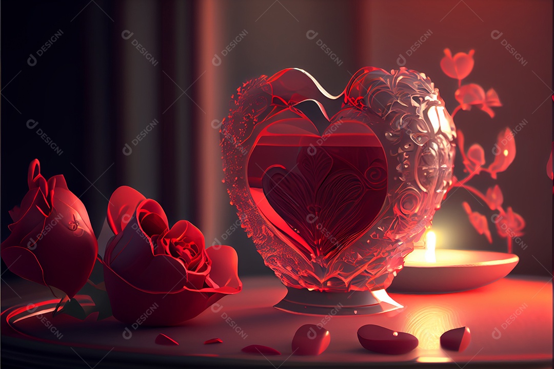 Conceito de coração, amor, dia dos namorados.12 de junho Renderização. Realista.