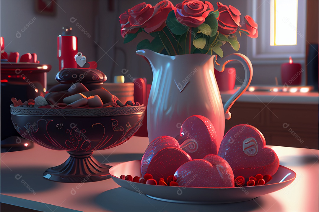 Amor rosa representativo, dia dos namorados 14 de fevereiro renderizar realista