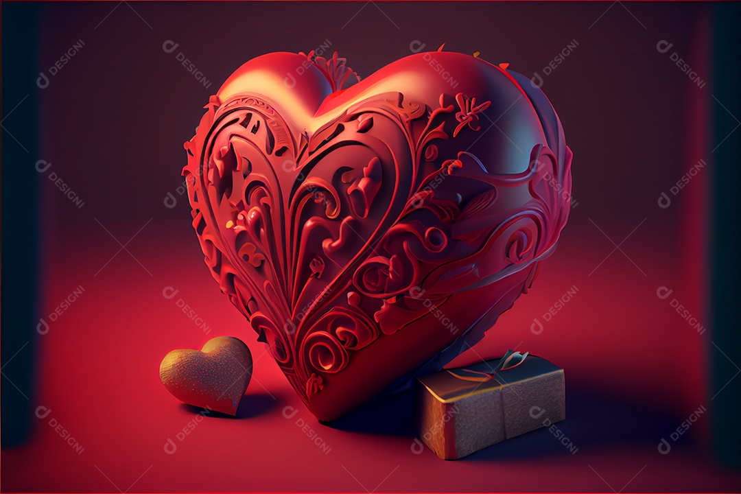 Conceito de coração, amor, dia dos namorados. 14 de junho. Renderização. Realista.