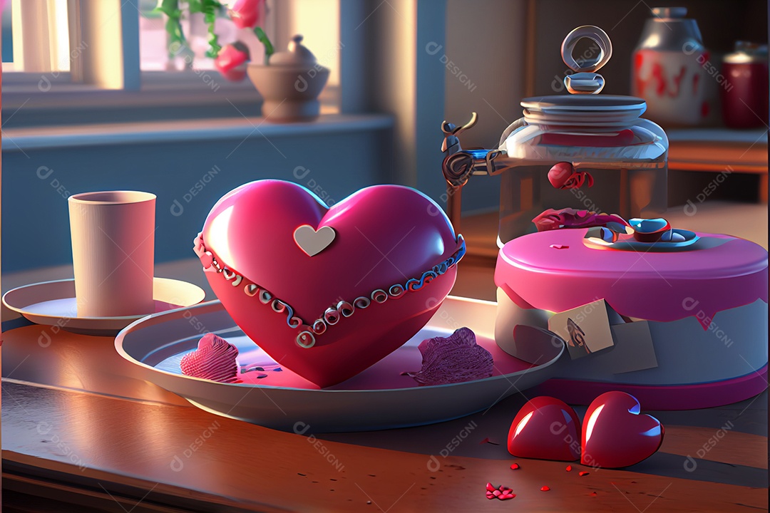 Amor rosa representativo, dia dos namorados 12 de junho renderizar realista