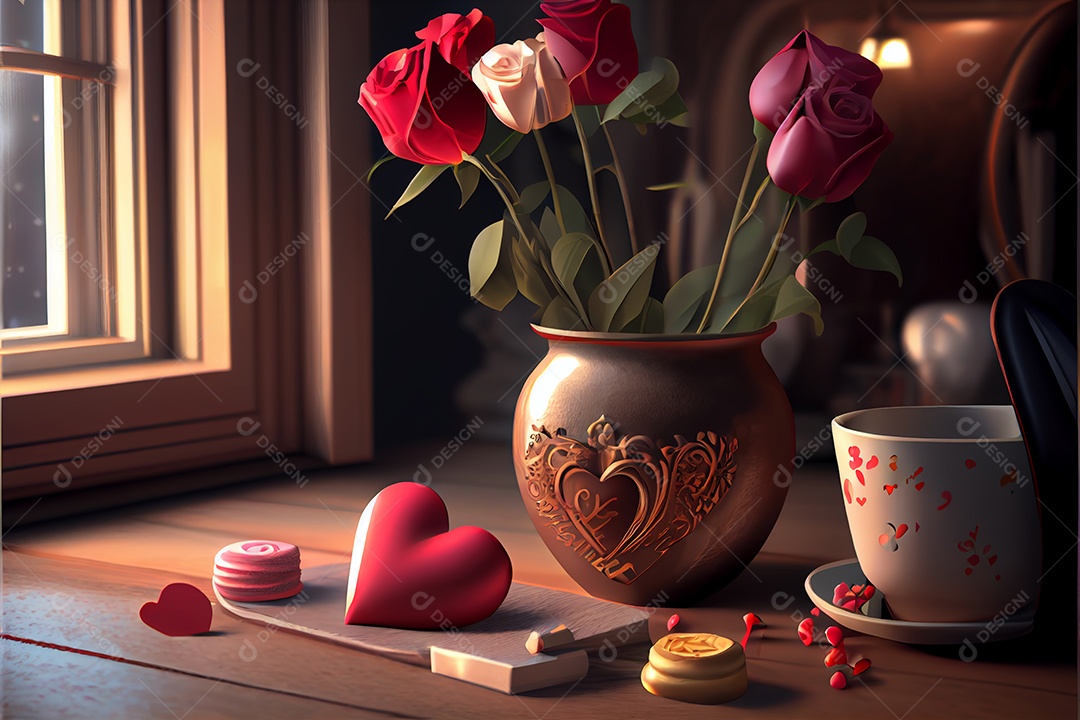 Amor rosa representativo, dia dos namorados 12 de junho renderizar realista