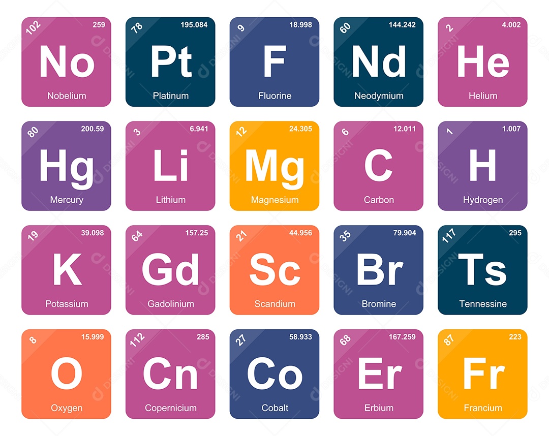 Tabela Periódica Colorida Ícones Vetor EPS