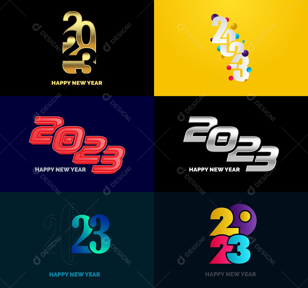 Coleção de Símbolos de Feliz Ano Novo de 2023 Vetor EPS