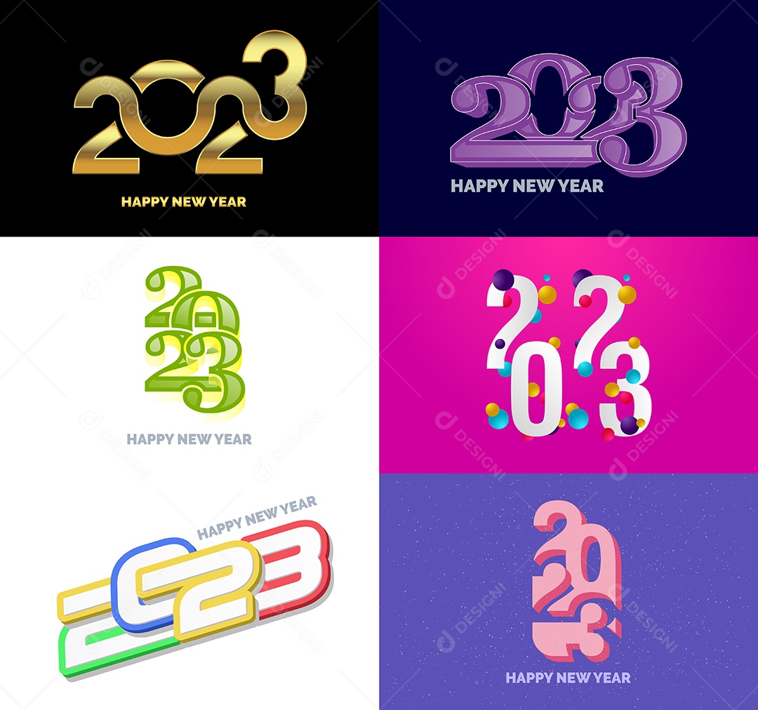 Coleção de Símbolos de Feliz Ano Novo de 2023 Vetor EPS