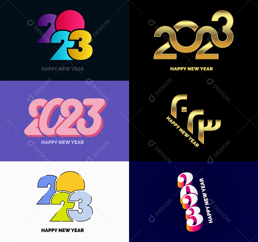 Coleção de Símbolos de Feliz Ano Novo de 2023 Vetor EPS