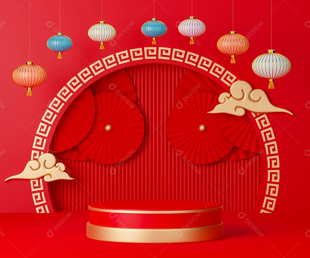 Renderização 3D Pódio de ano novo chinês