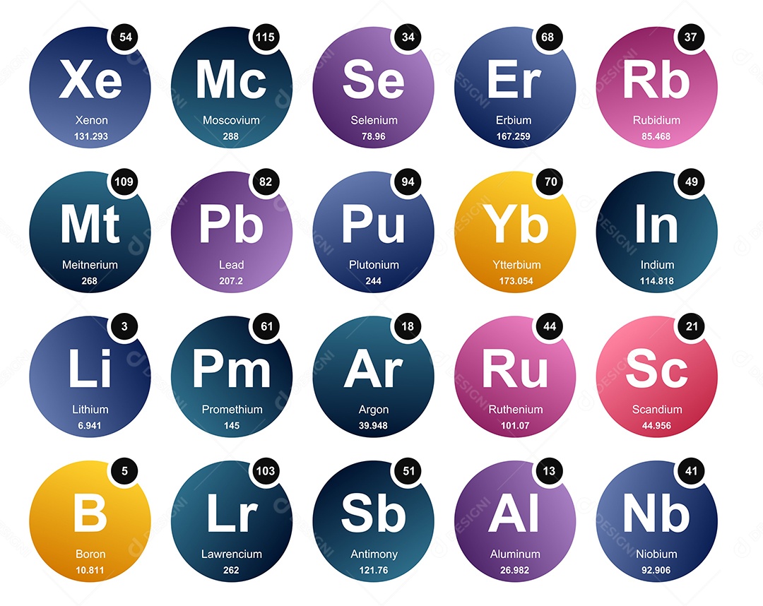 Tabela Periódica Colorida Ícones Vetor EPS