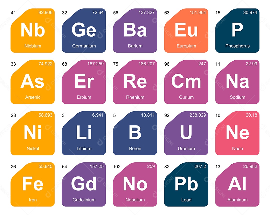 Tabela Periódica Colorida Ícones Vetor EPS