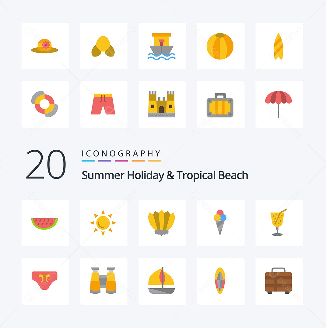 Summer Holiday Tropical Beach Icon Pack Vector EPS