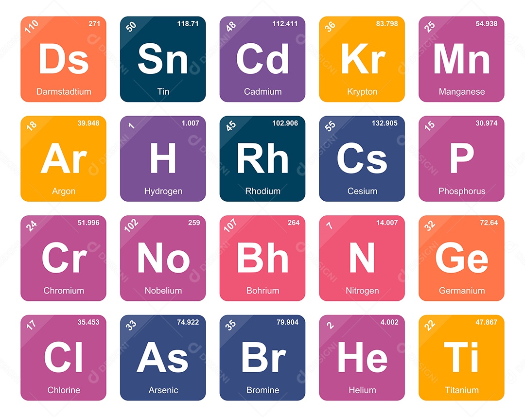 Tabela Periódica Colorida Ícones Vetor EPS