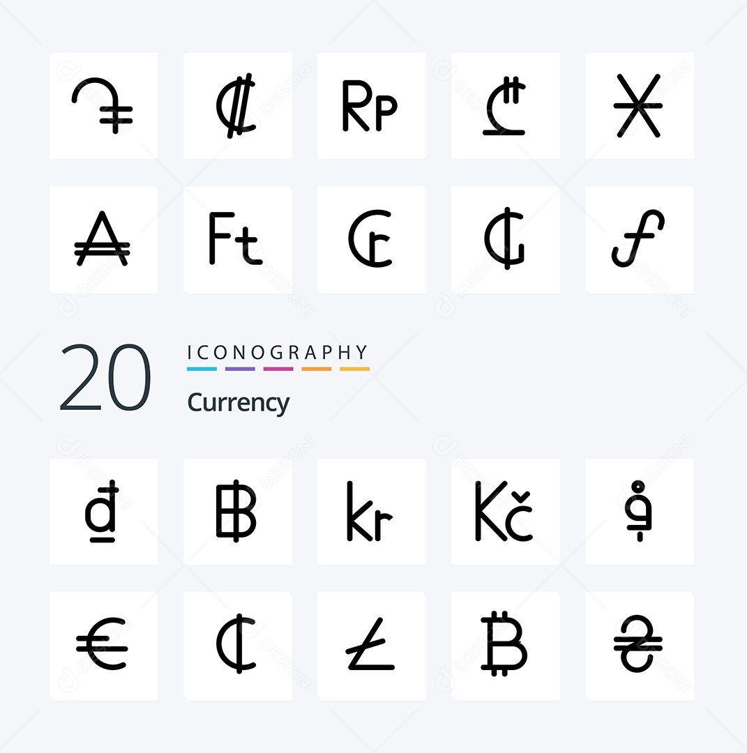 Pacote de ícones de cores planas de 25 moedas Vetor EPS