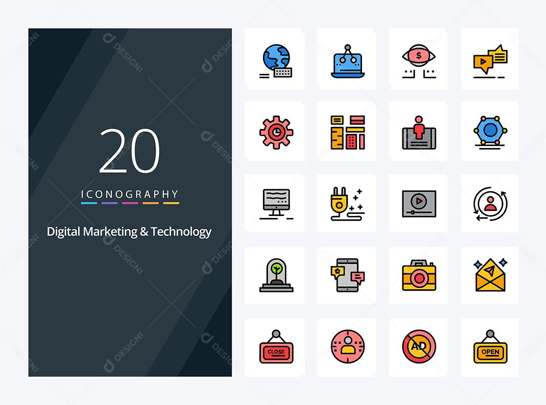Pacote de ícones de Marketing Digital Tecnologia Vetores EPS