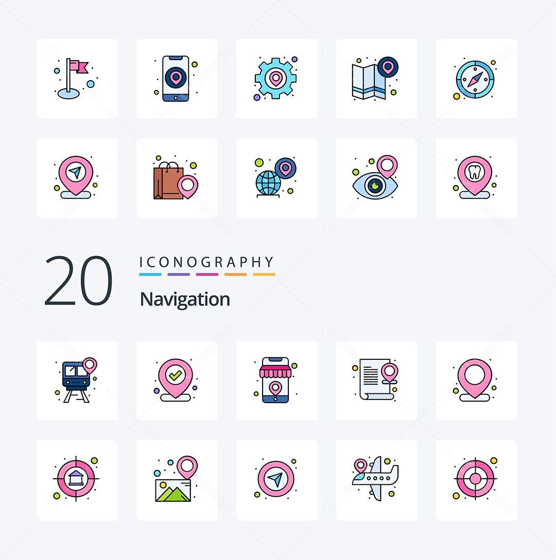 Pacote de ícones de Navegação cores planas Vetor EPS