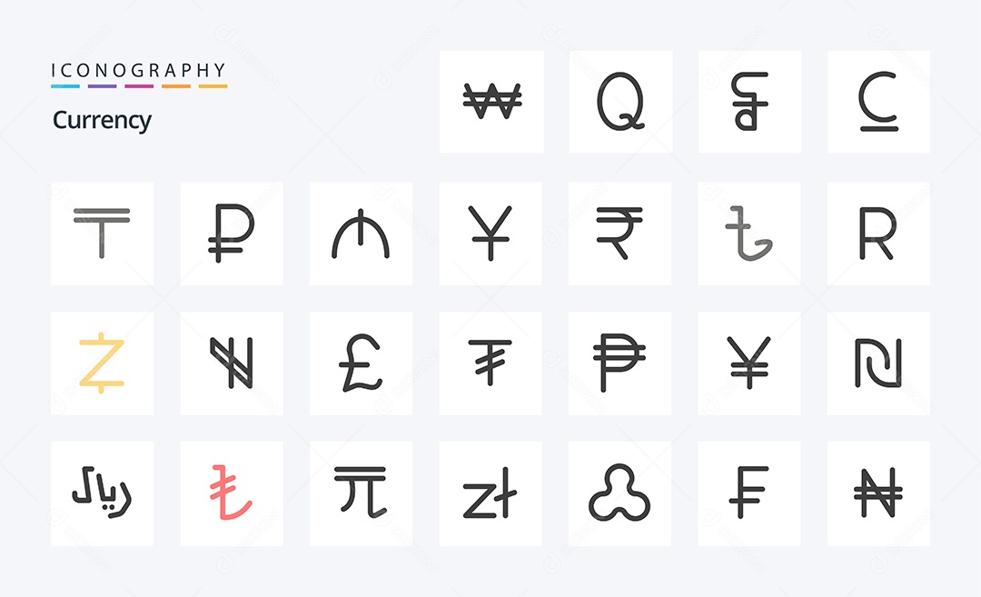 Pacote de ícones de cores planas de 25 moedas Vetor EPS