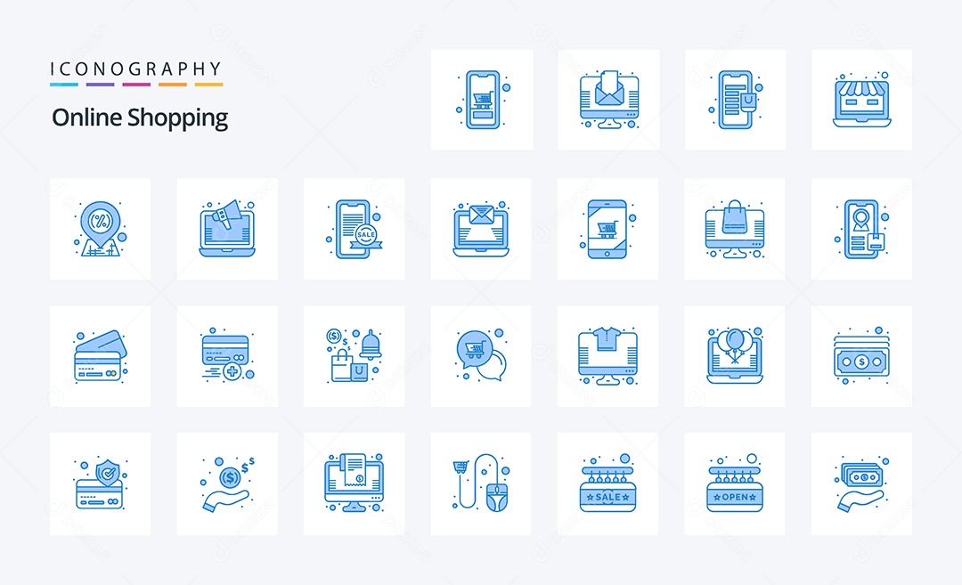 Pacote de Ícones Shopping Azul Vetores EPS
