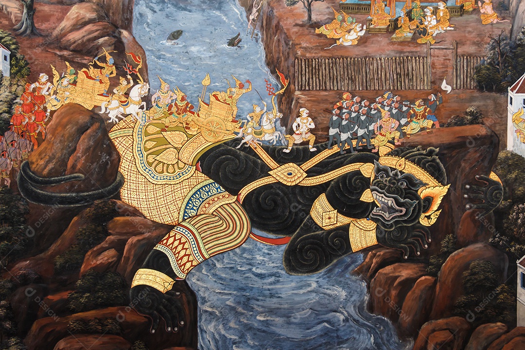 Nila macaco grande bloqueia um rio para que o exército de macacos possa passar