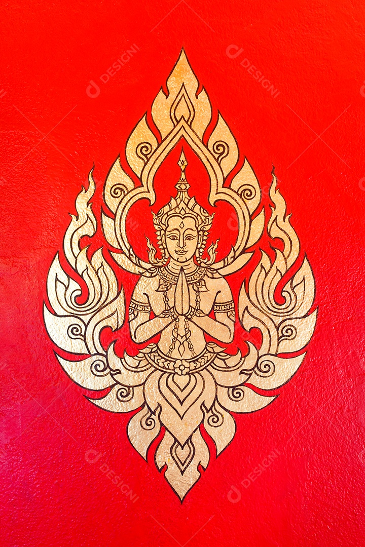 Pintura tailandesa em parede de templo tailandês