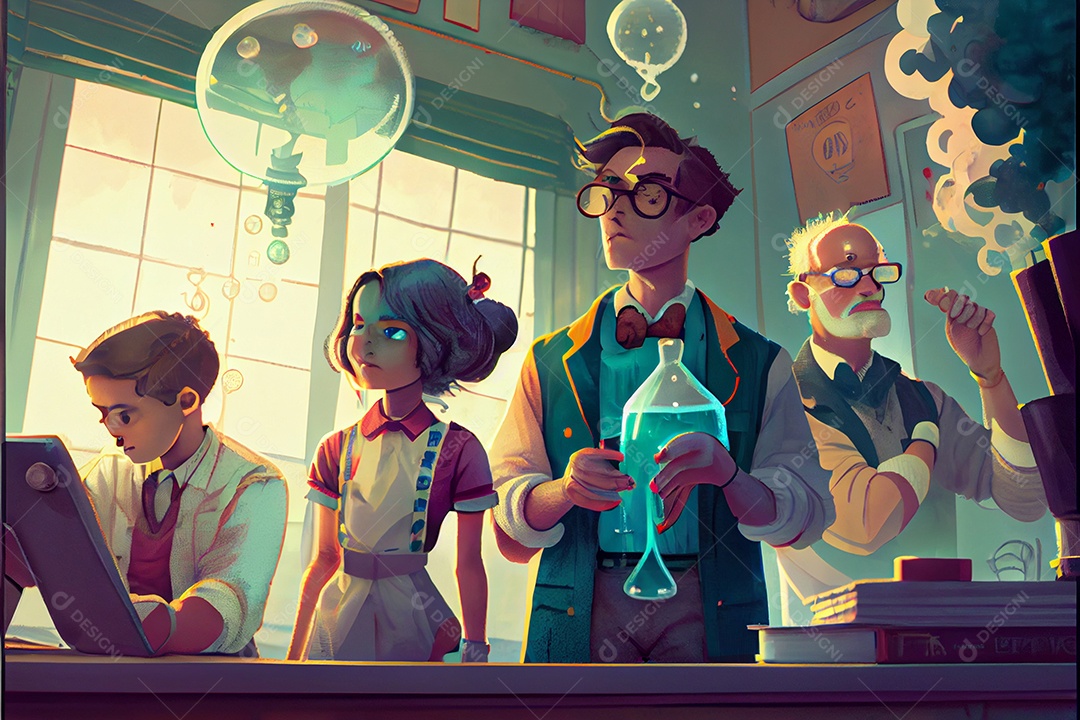 Dia Nacional da Ciência dos Desenhos Animados 28 de fevereiro renderização realista 3D