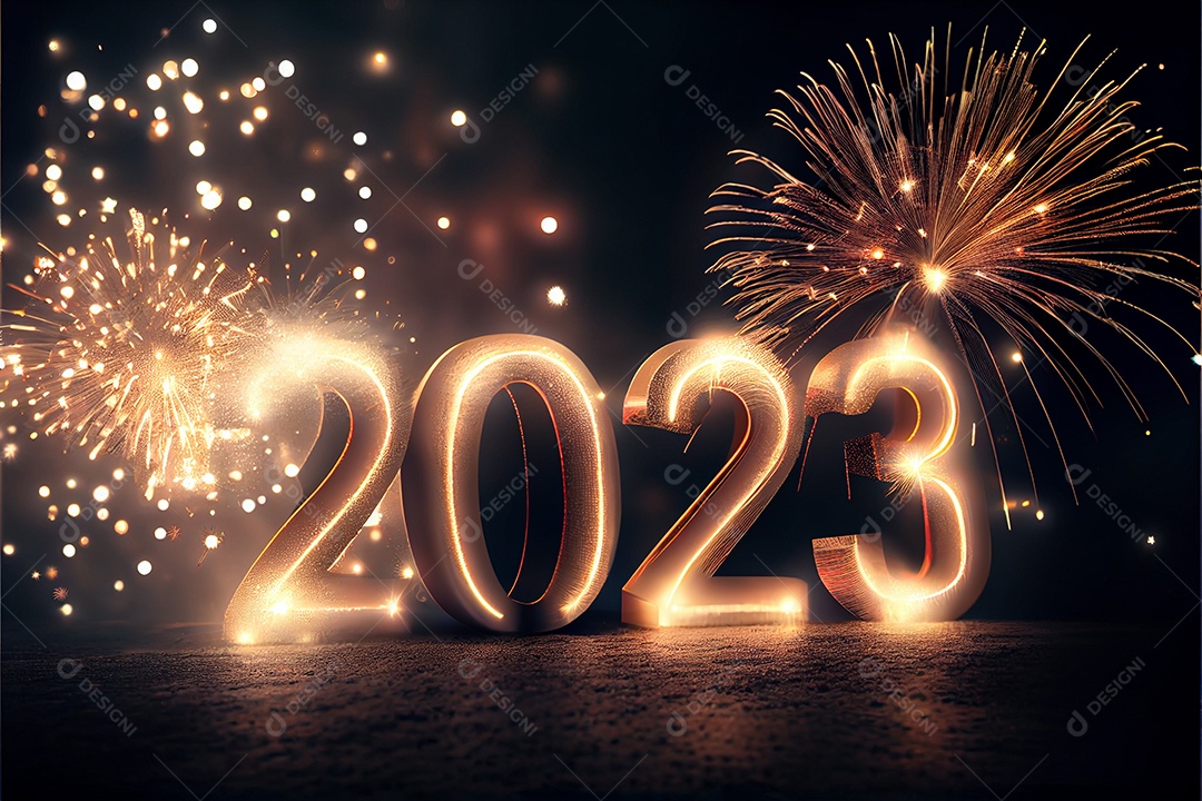 Fundo de ano novo 2023 com luz de bokeh de fogos de artifício e papel de parede