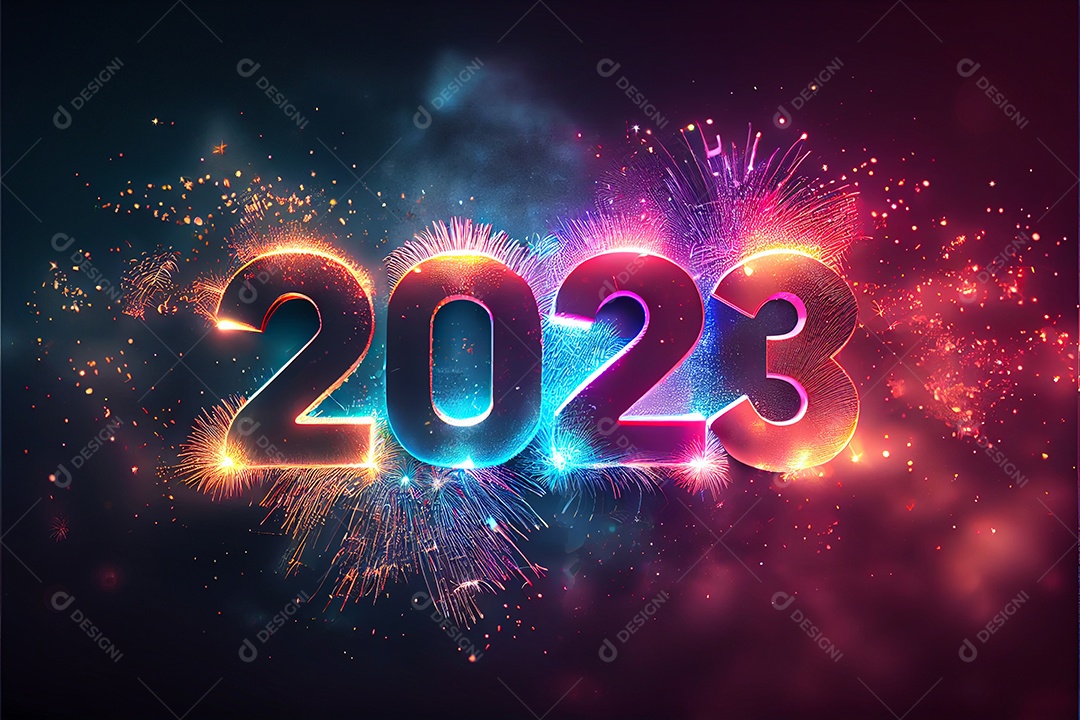 Fundo de ano novo 2023 com luz de bokeh de fogos de artifício e papel de parede