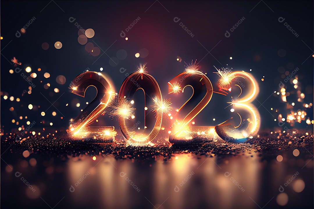 Fundo de ano novo 2023 com luz de bokeh de fogos de artifício e papel de parede