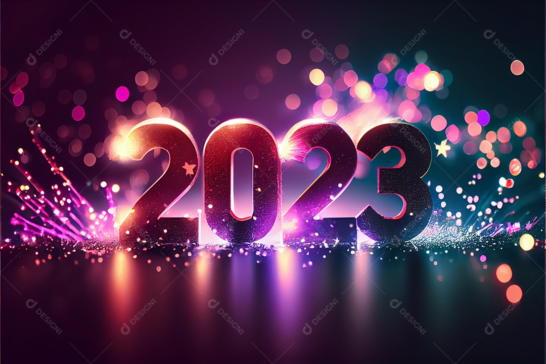 Fundo de ano novo 2023 com luz de bokeh de fogos de artifício e papel de parede