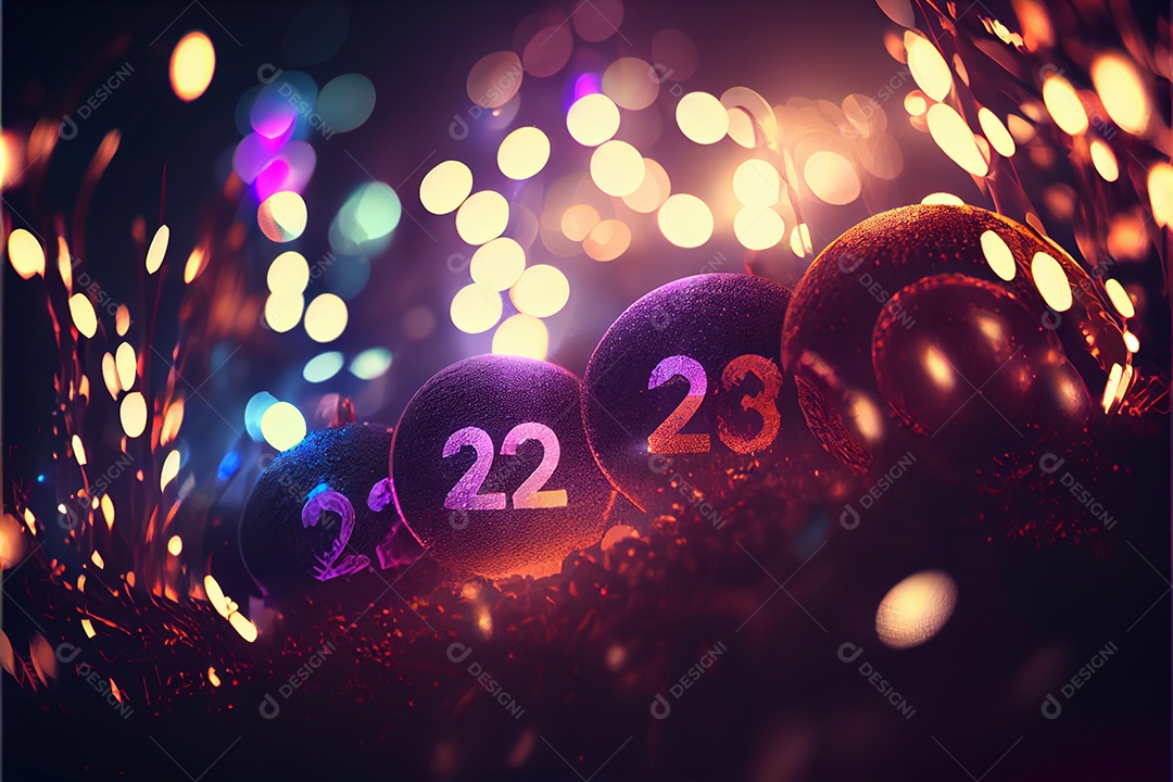 Fundo de ano novo 2023 com luz de bokeh de fogos de artifício e papel de parede