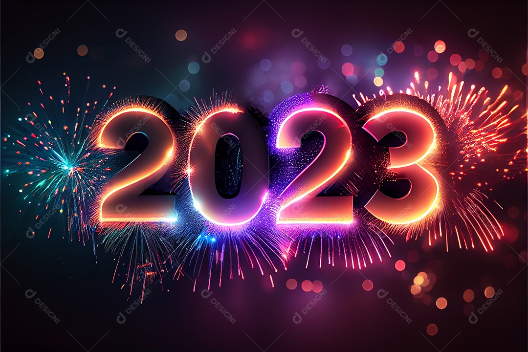 Fundo de ano novo 2023 com luz de bokeh de fogos de artifício e papel de parede