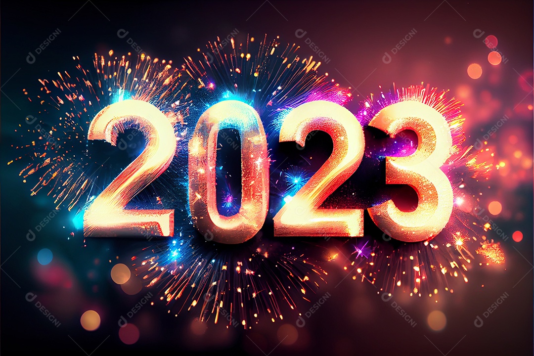 Fundo de ano novo 2023 com luz de bokeh de fogos de artifício e papel de parede