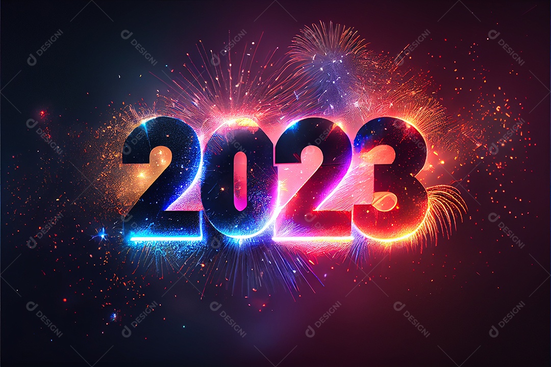 Fundo de ano novo 2023 com luz de bokeh de fogos de artifício e papel de parede