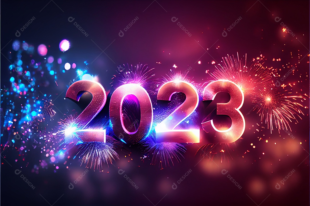 Fundo de ano novo 2023 com luz de bokeh de fogos de artifício e papel de parede