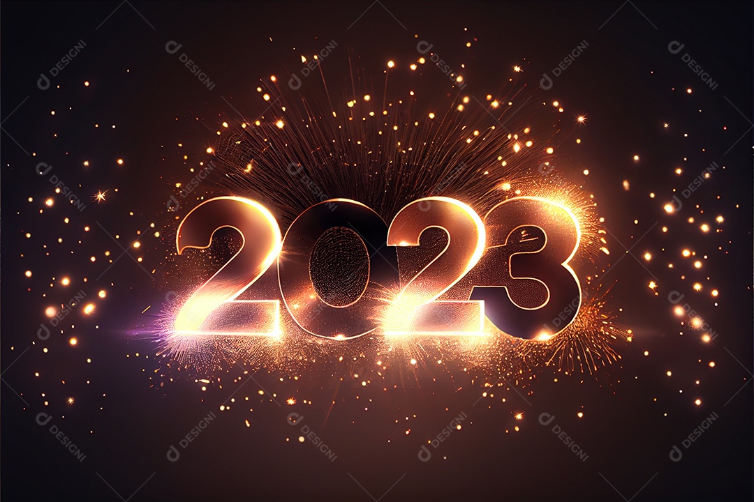 Fundo de ano novo 2023 com luz de bokeh de fogos de artifício e papel de parede