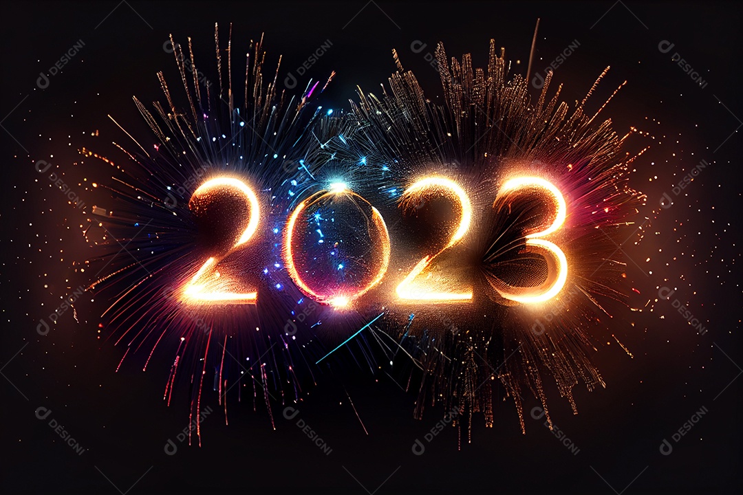 Fundo de ano novo 2023 com luz de bokeh de fogos de artifício e papel de parede