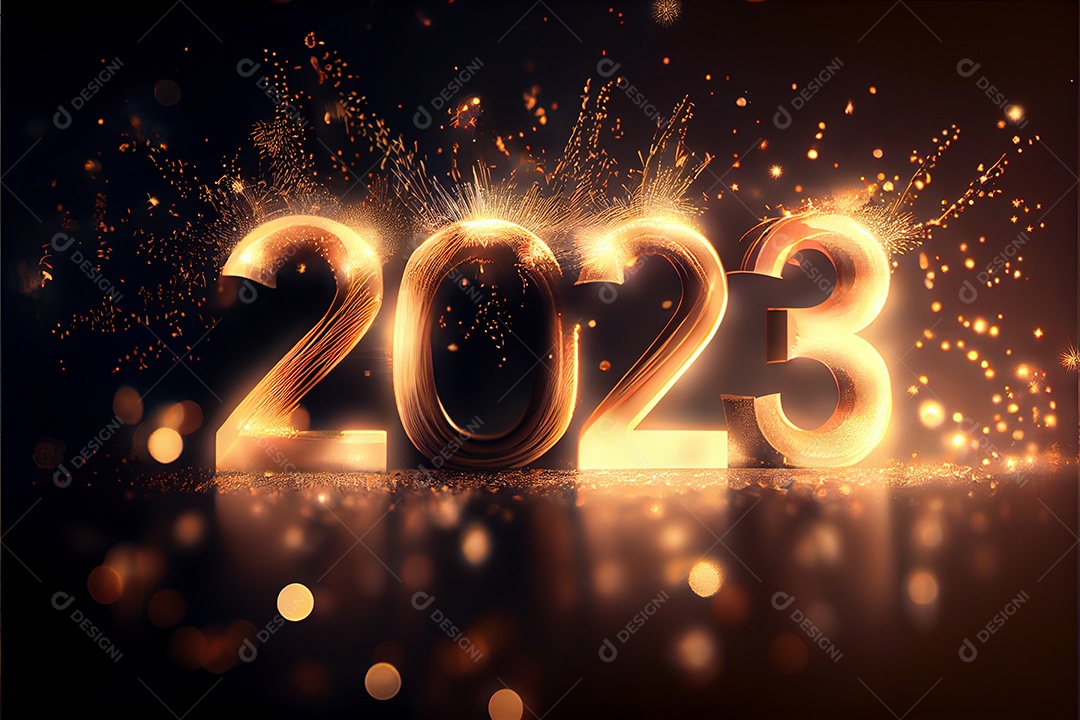 Fundo de ano novo 2023 com luz de bokeh de fogos de artifício e papel de parede