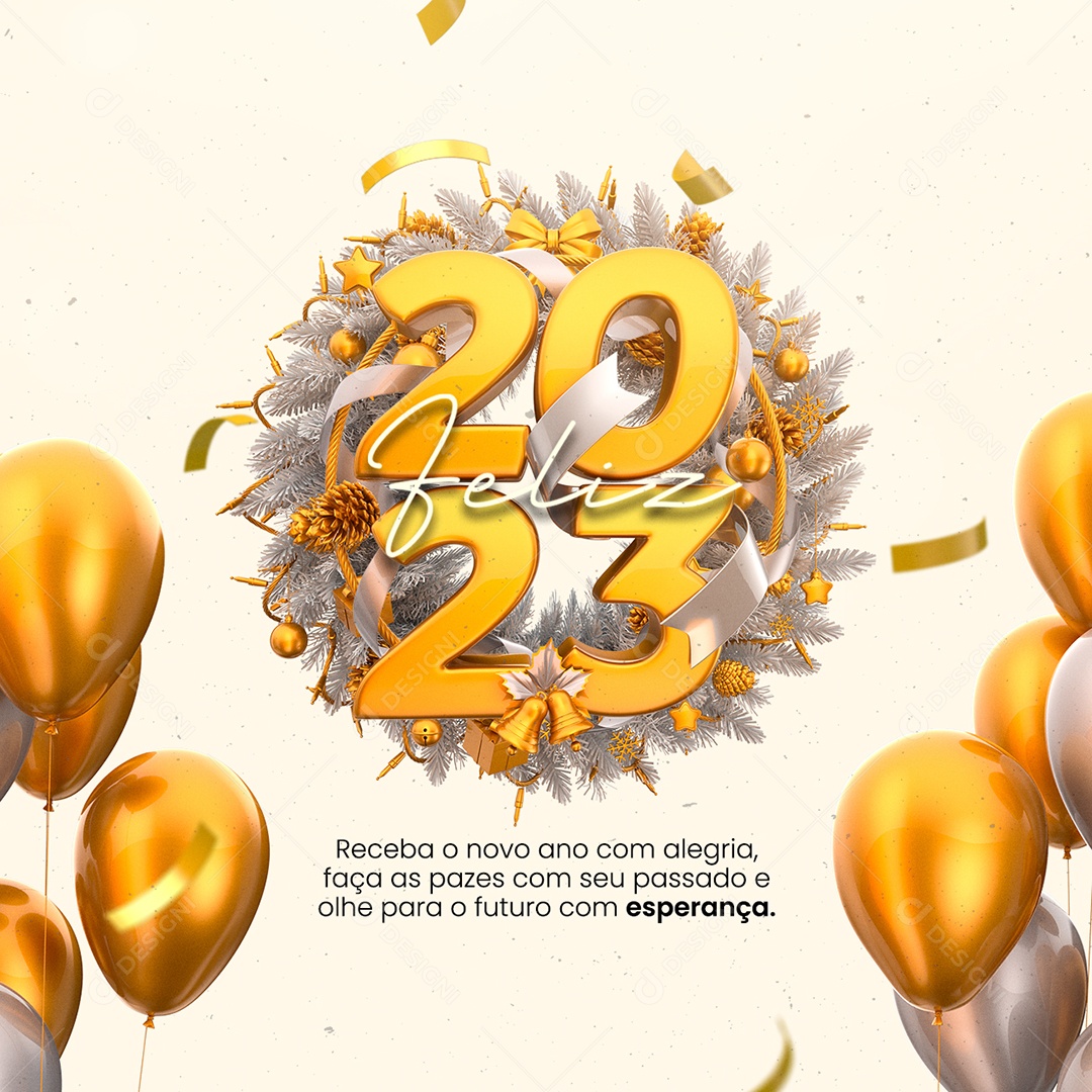 Receba o Novo Ano com Alegria Feliz Ano Novo Social Media PSD Editável