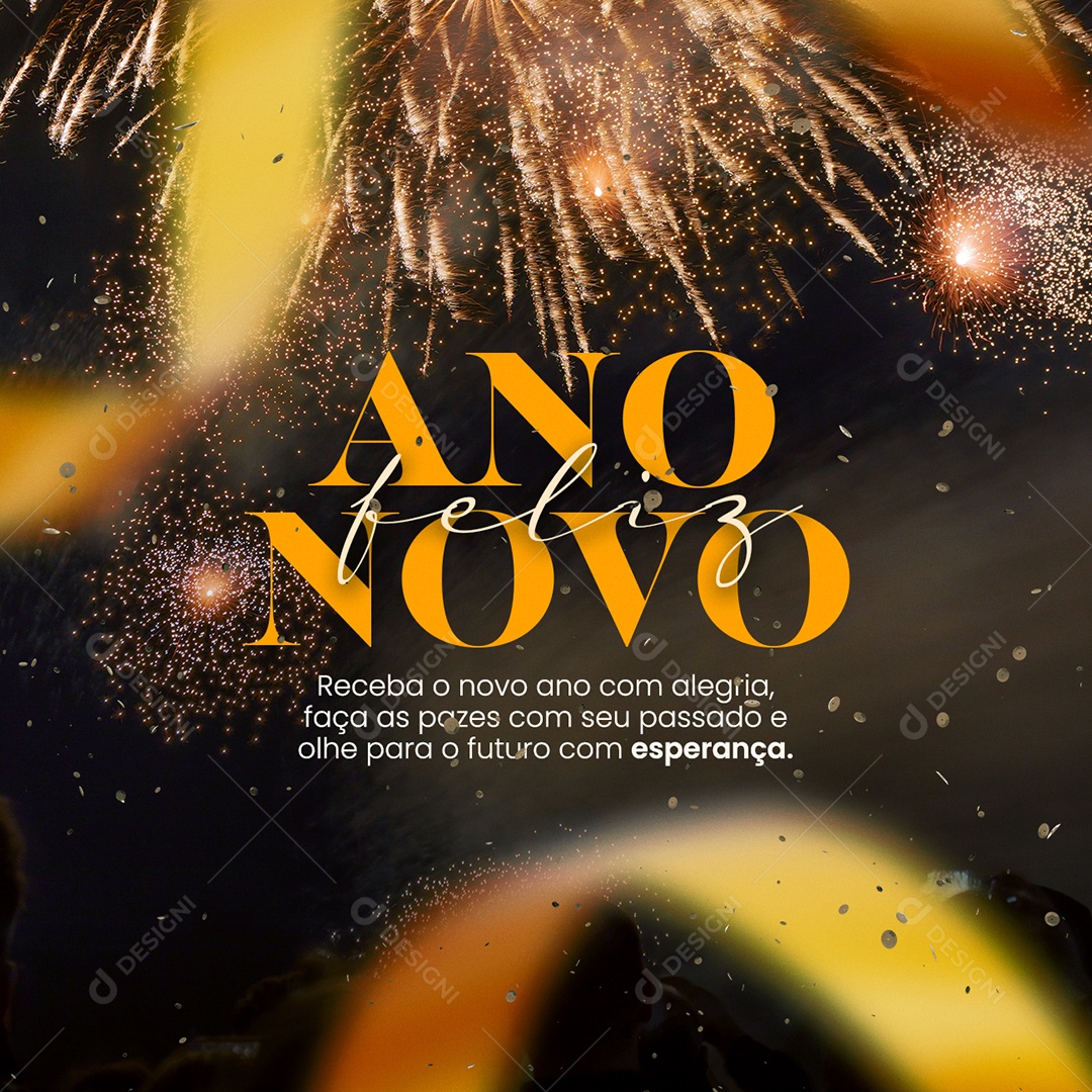 Receba o Novo Ano com Alegria Feliz Ano Novo Social Media PSD Editável