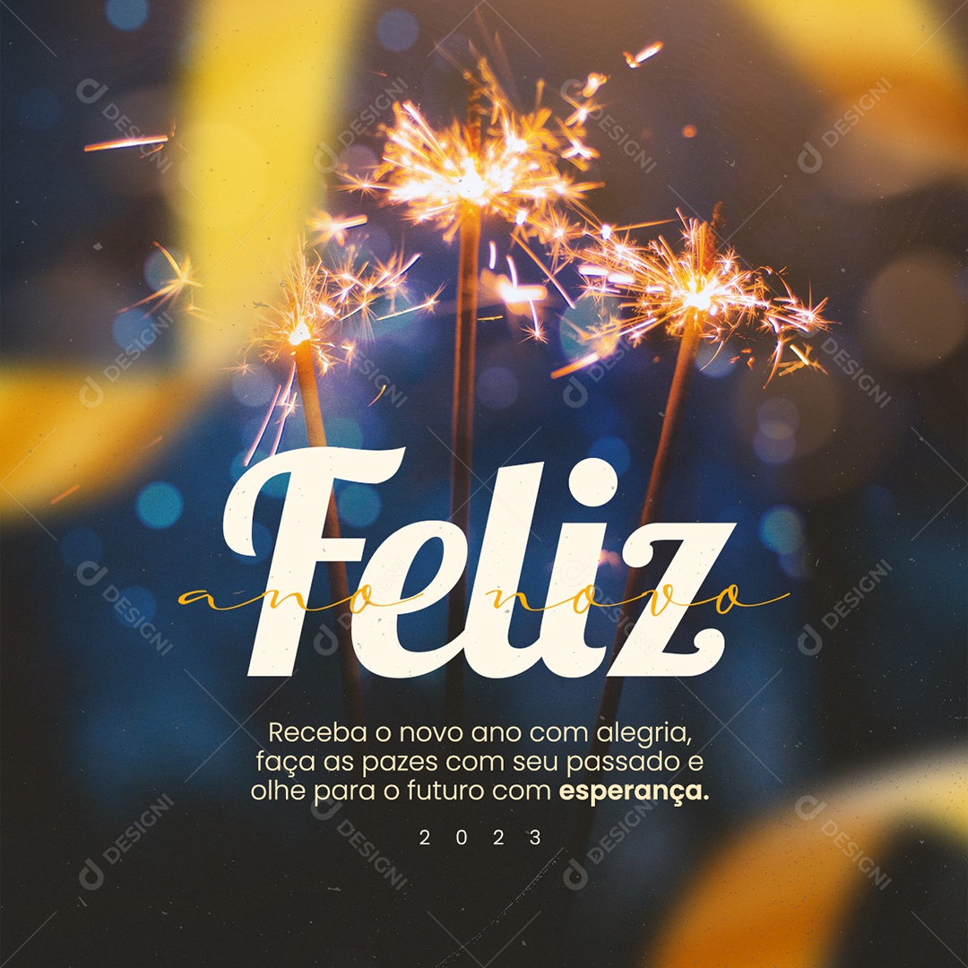 Receba o Novo Ano com Alegria Feliz Ano Novo Social Media PSD Editável