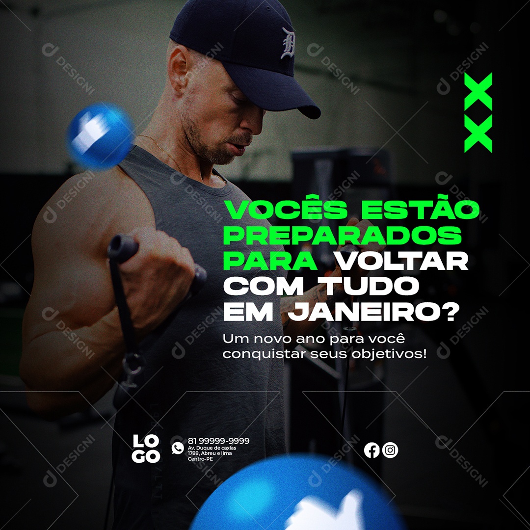 Vocês Estão Preparados para Voltar com Tudo em Janeiro Academia Social Media PSD Editável