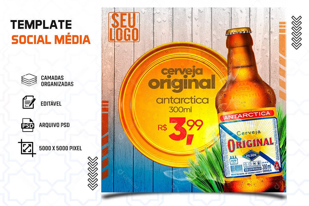 Post Cerveja Original Antarctica Social Media PSD Editável