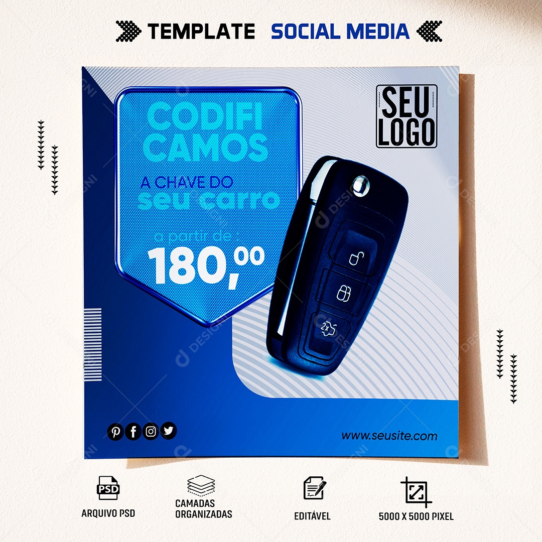 Post Chaveiro Codificamos a Chave do Seu Carro Social Media PSD Editável