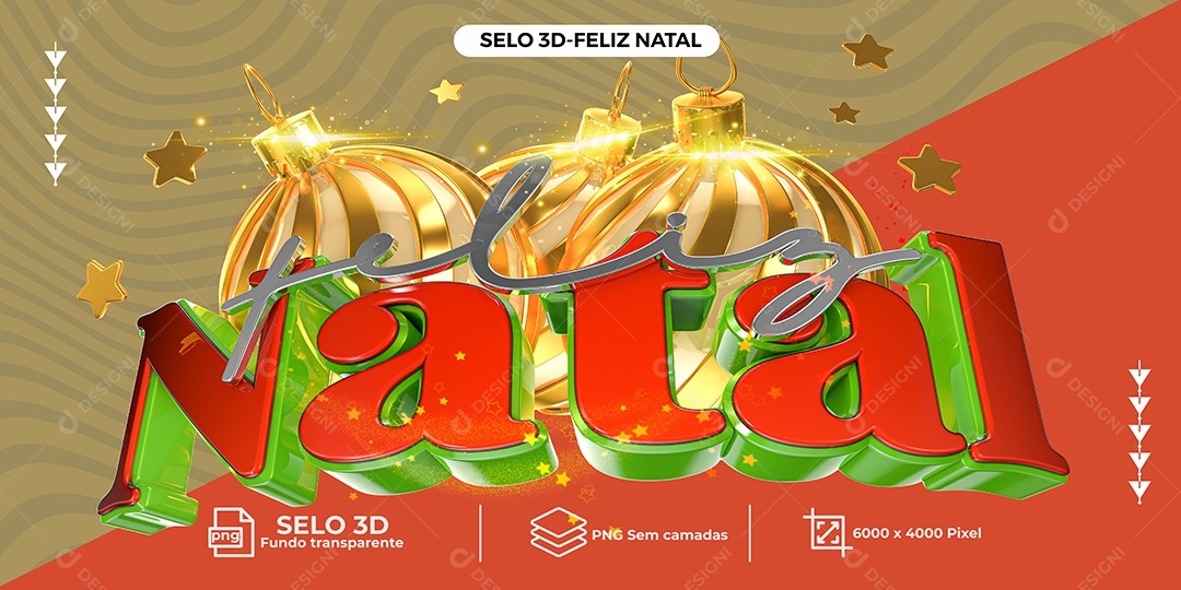 Selo 3D Feliz Natal PNG Transparente Sem Fundo