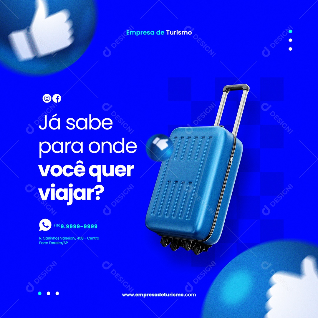 Já Sabe para Onde Você Quer Viajar Empresa de Turismo Social Media PSD Editável
