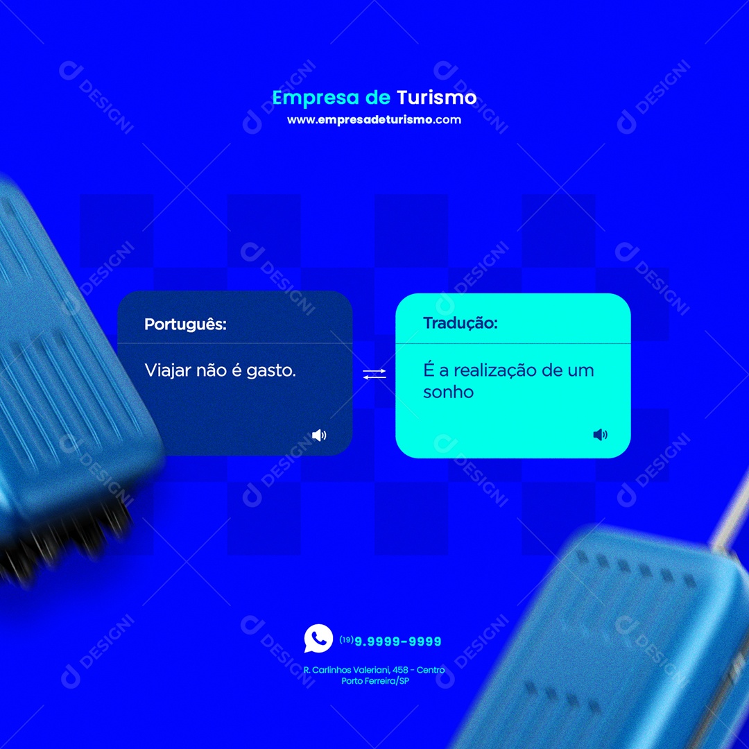 Viajar não e Gasto É a Realização de um Sonho Empresa de Turismo Social Media PSD Editável