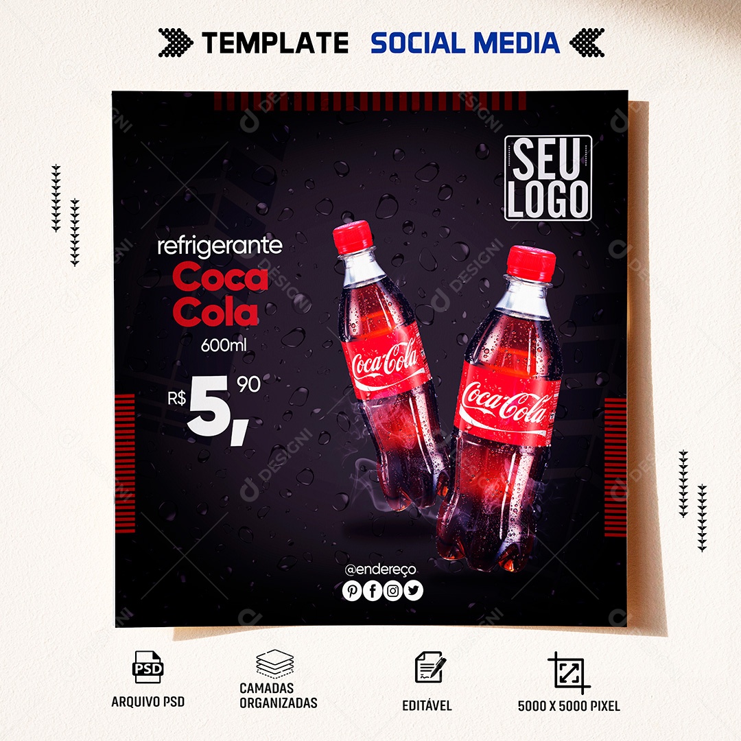 Post Social Media Coca Cola 600ml Social Media PSD Editável